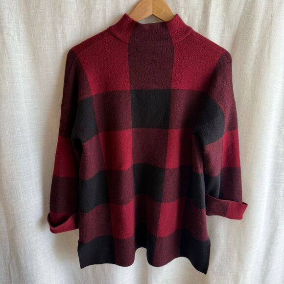 Max Studio Buffalo Plaid Mock Neck Sweater Size L Cozy Fall Layer Check Capsule - Picture 5 of 14